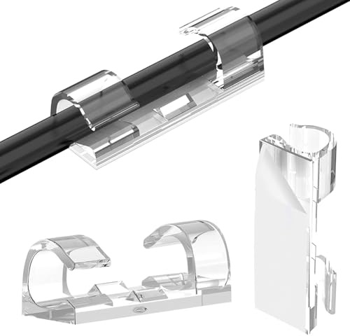 Longivia 50 pezzi Fermacavi Adesivi Trasparenti dimensione medio/grande- Passacavi Adesivo ultra resistente - Fissa Blocca e Organizza Cavi Scrivania e Muro - Cable Clip Smart – Ferma Cavi Elettrici