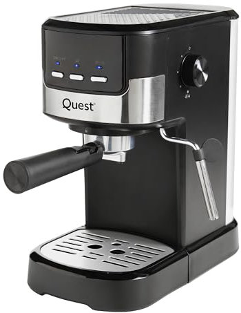Quest Espresso Coffee Machine / 15 Bar Pressure/Filter & Measuring Cups Included / 1.2L Water Tank/Dual Stainless Steel Filter/Compatible with Ground Beans / 1100W
