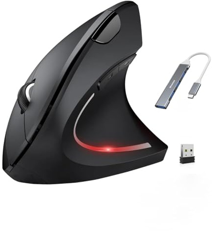 Wowssyo Ratón inalámbrico Vertical ergonómico, 1600/1200/800 dpi 5 Botones, ratón óptico inalámbrico, 2,4 G USB Vertical ergonómico óptico para Windows y Mac OS