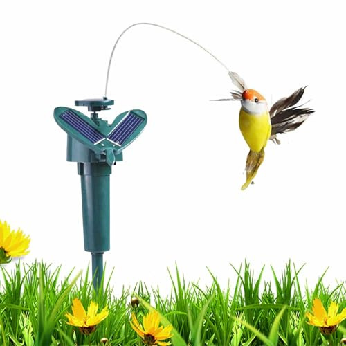 Colibrí Solar – Colibrí de jardín Alimentado por energía Solar Realista colibrí aleteo | Colibrí de Doble Potencia con estaca de Tierra para jardín, Patio, césped, Maceta – Proporciona un