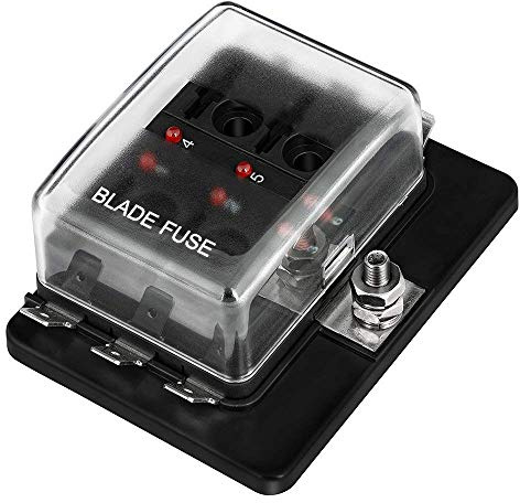 Jtron car 12V fuse box 6way Blade Fuse Box Holder With LED Warning Light For Automotive Car Boat Marine Trike (6 way)