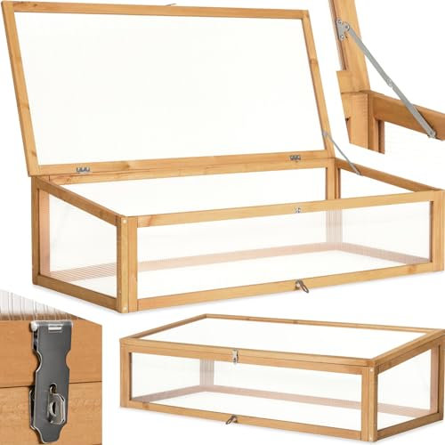 TecTake® Mini Serre de Jardin Châssis en Bois et Polycarbonate pour Potager Exterieur surélevé, Serre de Jardin pour Hivernage Serre à semis Jardinage 115 x 53 x 34 cm