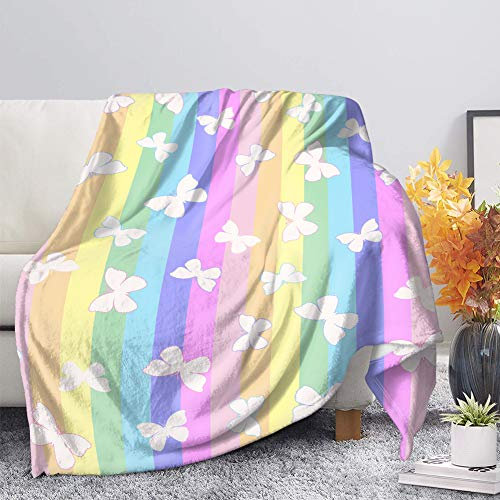 Woisttop Coperta in pile di flanella a righe arcobaleno per divano, camera da letto, leggera e soffice, ultra accogliente e decorativa per la casa