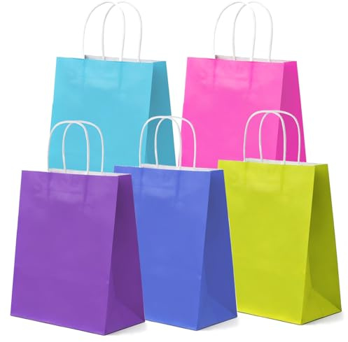 60 Pezzi sacchetti carta Mini,Buste Regalo,Buste carta con manico,Sacchetti Carta con Manici,Buste carta con manico,Sacchetti Regalo Carta,5 Colori(11.5 * 6 * 15cm)
