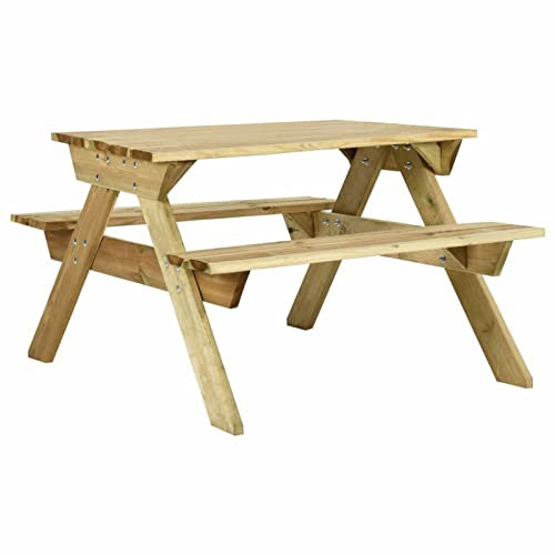 Gecheer Picknicktisch mit Bänken Biertisch Sitzgruppe Gartentisch Gartenbank Sitzgarnitur Festzeltgarnitur Kiefernholz Imprägniert 110x123x73 cm