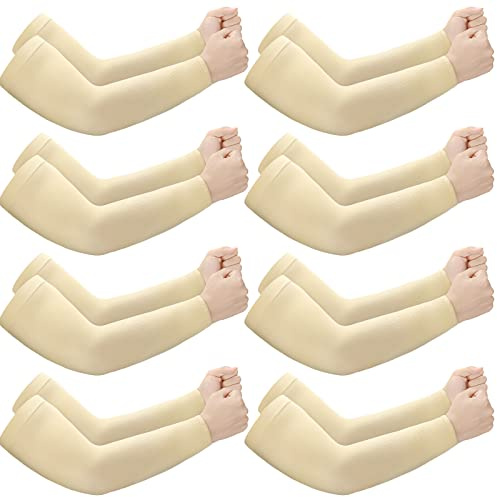 Janmercy 8 Pairs Elderly Skin Thin Protector Sleeves Bruise Abrasions Protective Arm Sleeve(Beige)