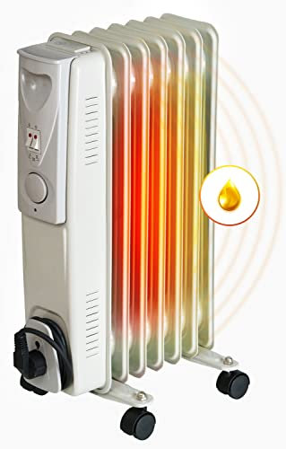 BROLLUX Riscaldatore ad olio elettrico 1500 W, radiatore ad olio, riscaldamento elettrico, 7 lamelle