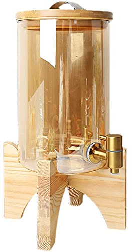 Getränkespender, Saftspender mit Zapfhahn und Ständer, Getränkespender aus Glas mit Deckel, Getränkespender aus Glas für heiße und kalte Cocktailgetränke, auslaufsicheres Glas-Getränkefass (4L)
