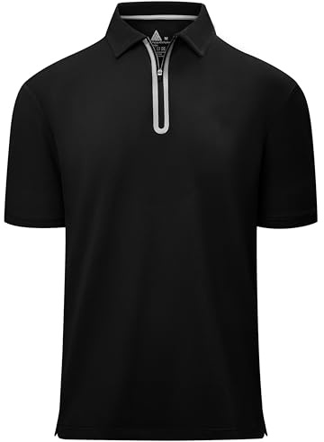 zitysport Poloshirt mit Zipper Basic Polo Hemd Schnelltrocknend Golf T-Shirts Sport Atmungsaktiv Outdoor mit Reißverschluss Shirt Männer Tennis Casual Poloshirt(Schwarz-2XL)