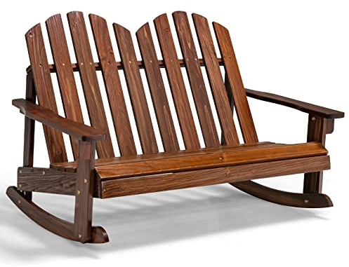 COSTWAY Adirondack-Schaukelstuhl für Kinder, 2-Sitzer Gartensessel aus Holz, Schaukelsessel Kindermöbel für Balkon, Garten, Hof (Braun)