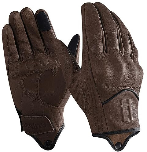 Harssidanzar Gant de Moto, Homme d'hiver pour en Cuir Touchscreen Gants d'équitation avec Protections Professionnelles GM041EU, Brun, Taille M