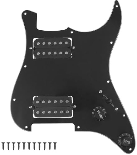 Yootones 11-Hole 3-Ply HH Prewired Loaded Pickguard w/Alnico 5 HH Humbucker Pickups Compatible with USA/Mexican Fender Standard Stratocaster Strat Electric Guitar (Black)