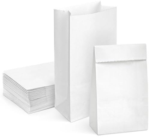 Koogel 50 Stück Papiertüten Klein, 9 x 18 x 5,5cm Geschenktüten Weiß, Süßigkeiten Tüten, Kraftpapier Tüten, Mitgebsel Tüten, Butterbrottüten für Geburtstag Hochzeit Party DIY