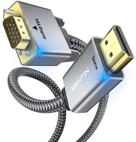 UANTIN HDMI to VGA Cable Adapter 10FT |Anti-Interference Gold-Plated Plugs| 1080P Aluminum HDMI Source to VGA Display Braided Cord (Male to Male) for PC,Laptop,Xbox,Graphics Card,Monitor More