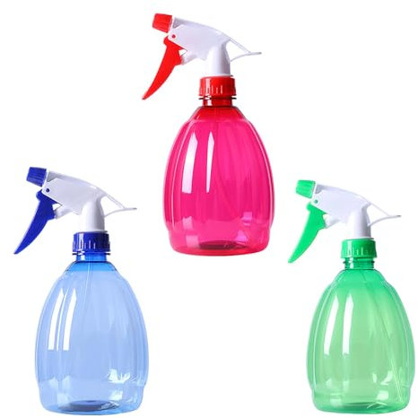GERUI Bottiglie spray vuote da 500 ml, con testina spray regolabile, ricaricabili, vuote, per nebbia, getto, nebulizzatore per parrucchieri, piante, giardino, pulizia, casa, con 3 colori (blu, rosso e
