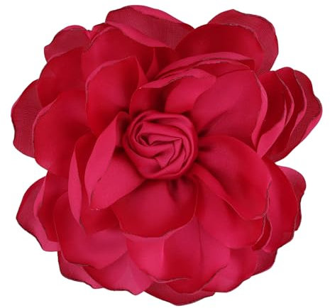 Broche à Fleurs de Rose de 10 cm en Satin - Épingles à Fleurs de Couleur Unie pour Femmes - Accessoires de Vêtements de Bal de Mariage (Rose Rouge)