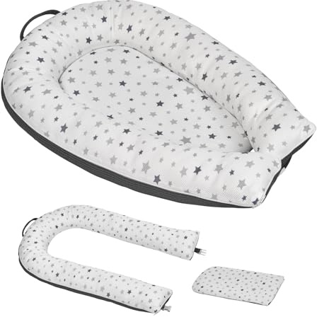 ms BabyWorld – Cojín Maternal-Moisés Dormi – Cojín 2 en 1 para Lactancia y Cuna de Viaje | Almohada Embarazada | Desenfundable y Lavable a Máquina