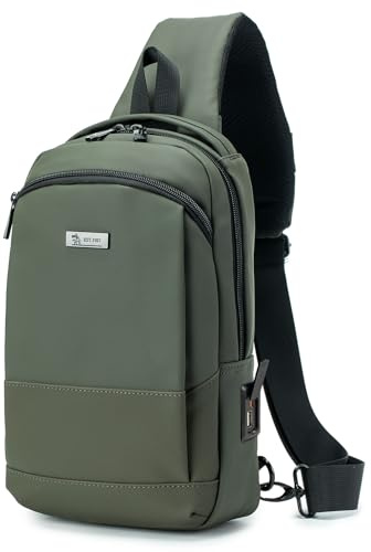 SPAHER Bolso Hombre Bandolera Mochila de Pecho Antirrobo Bolso Cruzado de Hombro Bolsa de Pecho Hombre Impermeable Casual Escolar Viaje Bolsa Deportivo Bolsa CrossBody Daypack con Puerto de Carga