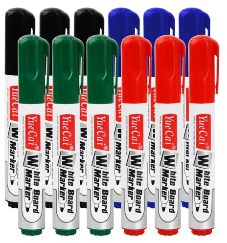 12 Stück Whiteboard-Marker Löschbar, 4 Farben Whiteboard Stifte Abwischbar, Schwarz/Blau/Rot/Grün, Rundspitze ca.2-3mm Linienbreite, Dry Erase Markers für Büro, Zuhause, Schule (12PCS)