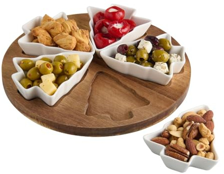 Lakeland Wooden Lazy Susan with Porcelain Tree Bowls