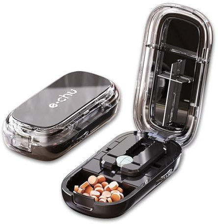 Multiple Pill Cutter, Adjustable Tablet Cutter for Pills Precise Pill Cutter for Small Pills, Pill Splitter Tablet Splitter with Hidden Stainless Steel Blade & Pill Dispenser(Black)