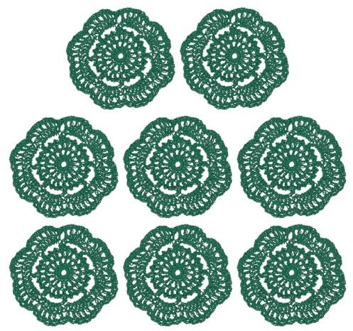 QUARKZMAN Virkade Doilies, 8 st 105 mm vävt bomullstyg vävda underlägg handgjorda runda underlägg med blommönster för bröllopsdekorationer (mörkgrön)