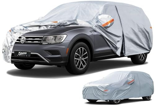 Kayme Bâche Voiture SUV, Housse Voiture Exterieur Étanche Respirante, Bâche Protection 4x4 Compatible avec GLC, BMW X3/X4, RAV4, XC60, CR-V, F Pace etc. Voir Le Tableau des Tailles A12, Argent