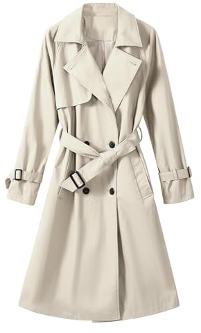 Tuopuda Trenchcoat Donna Giacca Primaverile Autunnale Cappotto Classico Doppiopetto Lungo Parka Windbreaker Giacche con Tasche, Beige, L
