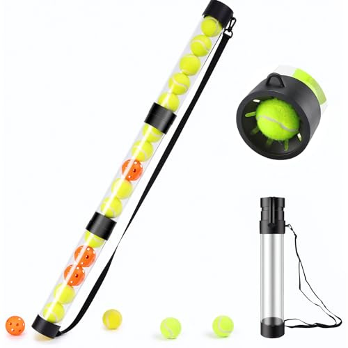 SWALTRIX 17 Pickleballs & 18 Tennis Balls Picker Upper – Collapsible No-Bend Retriever Tube with Shoulder Strap, Lightweight Portable for Indoor & Outdoor Court Practice