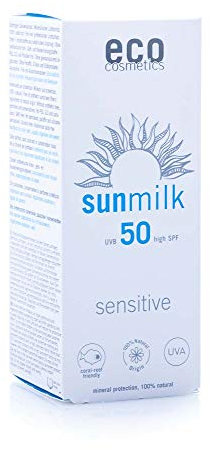 eco cosmetics eco Sonnenmilch 50+ sensitive, wasserfest, vegan, ohne Mikroplastik, Naturkosmetik für Gesicht und Körper, 1 x 75 ml