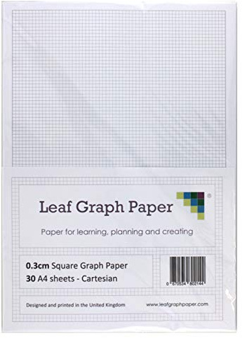 A4 papier millimétré Lot – 0.3 cm 3 mm Carré Cartésien – 30 feuilles mobiles Feuilles