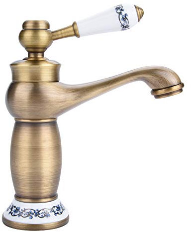 Grifo monomando de agua fría y caliente de latón con estampado floral para lavabo de cocina, baño (antiguo)