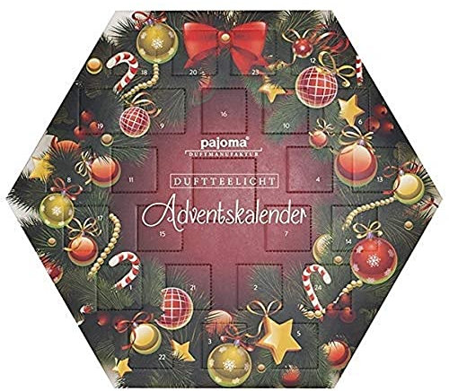 pajoma Duftkerzen Duftteelichte Teelicht Adventskalender sechseckig, 24 Teelichte in 6 versch. Sorten inkl. Teelichthalter