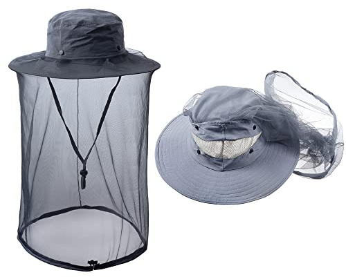 ZffXH Mosquito Fly Head Net Hat Netting Fishing Cap Bee Beekeeping Beekeeper Veil Hats for Men Women Dark Grey
