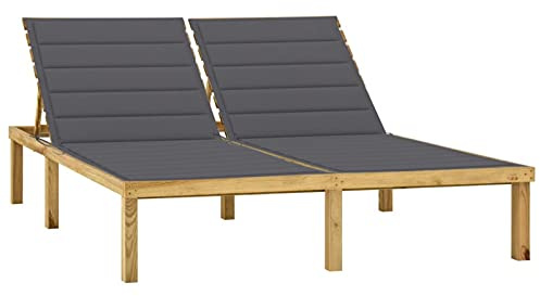 Gecheer Lettino Prendisole Doppio Reclinabile in Legno di Pino con Cuscino,Lettino Prendisole in Legno,Lettino da Sole,Lettino Prendisole Reclinabile,Lettino Giardino,Lettino Prendisole Matrimoniale