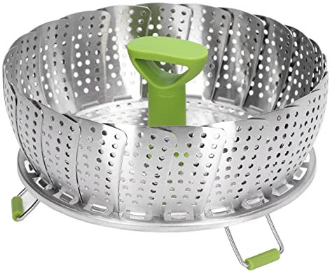 Edelstahl Dampfgarer Einsatz mit Griff, 13cm bis 23cm Einziehbares Multifunktions Faltbar Dünsteinsatz, Dampfkorb Kochtopf Dampfeinsatz für Gemüse Meeresfrüchten, Spülmaschinengeeignet