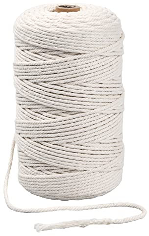 Fil Macramé en Coton 3mm x 200m, Corde Torsadée à 4 Brins, Cordon Naturel, Ficelle de Cuisine Durable, Cordelette pour DIY Crochet Tricot Plante Suspendue
