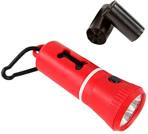 Acan Tradineur - Linterna LED con dispensador de Bolsas para excrementos de Perro, Clip para Correa y 3 Rollos de Bolsas, portabolsas de Caca, Mascotas, 10,5 x 4,5 cm, Color Aleatorio