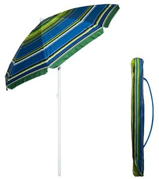 VIRSUS Ombrellone da Spiaggia 950, Diametro 180 cm, Tessuto Poliestere 440gr, Asta in metallo da 32 mm, 8 Stecche e Snodo Regolabile, Ombrello Mare con Sacca Tracolla (Righe Blu e Verde)