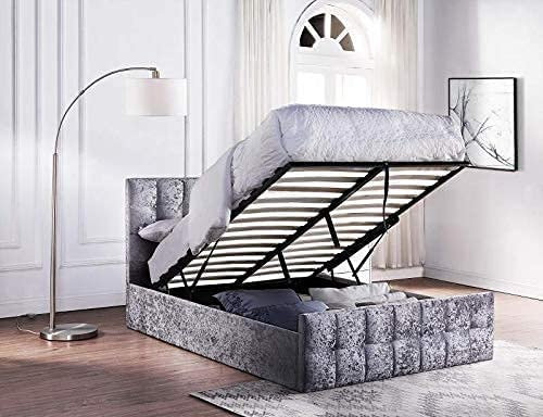 Home Treats Crushed Velvet Ottoman Storage Bed Frame With Gas Lifting Under Bed Storage (No Mattress, King Size)