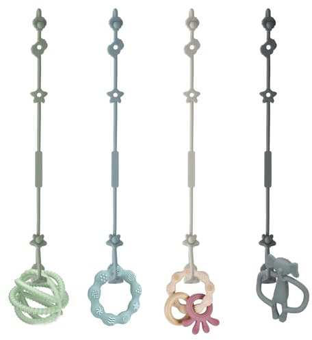 Vicloon Silikon-Spielzeug-Clip, 4 Stück Spielzeug-Sicherheitsgurte, Silikon-Schnuller-Clips, Trinkbecher-Gurt, verstellbarer Kinderwagen-Schnuller-Gurt zum Aufhängen von Spielzeug (Blau/Grün)