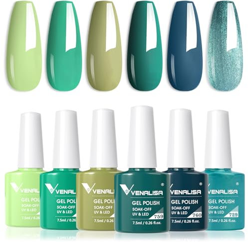 VENALISA Gel Nail Polish 6 Colors Set Green Oasis Emerald Enchantment Collection Soak Off 7.5ml UV Gel Classic Nail Art Manicure for Vibrant Looks