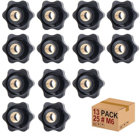 Star Grip Mutter Star Nuts 13 stycken Invändig gänga Klämknopp Greppmuttrar Räfflad mutter Spännmutter genom hål Star Head för för verktygsmaskin, maskin(6 x 25 mm)