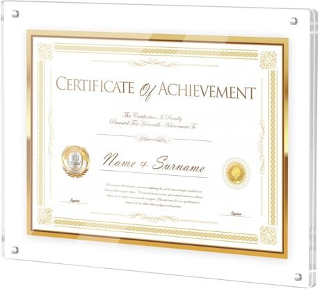 JUOIFIP Clear Acrylic Frame, Fits 8.5x11, 11x14 and a4 Size Picture or Certificate, No Drill Wall Mounted Photo Frames, Self Adhesive Diploma Frames with Magnetic, Full Frame-11.6x14.6 Inch