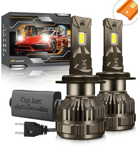 Kairiyard Lampadina H7 LED, 120W 30000LM 6000K bianco freddo 200% luminosità super luminosa angolo del fascio regolabile a 360 gradi Xenon H7 LED Anti Errore Auto Kit di conversione IP67