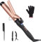Lockenstab, Professional Keramischer Lockenstäbe Lockenwickler 38mm mit Klammer für große Locken und weiche Wellen für alle Haartypen, LCD-Display, Schnelles Aufheizen, mit Handschuh