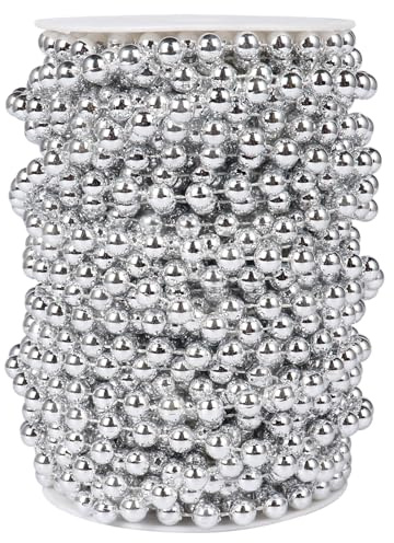 [66 Feet] Silver Pearl Beads Garland, 8MM 22 Yards Silver Faux Pearl Beads String Roll Bulk for DIY Craft Christmas Tree Wedding Party Decoration