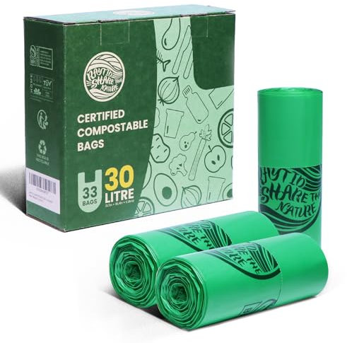 RAYTID Sacs compostables pour déchets alimentaires avec poignée à nouer (30 l_poignée)