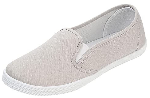 Zapatos de tela para mujer, antideslizantes, informales, planos, transpirables, sin cordones, para correr, zapatillas deportivas, cómodas, de lona, para correr, fitness, monocolor, gris, 42 EU