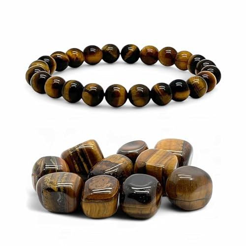 OJO DE TIGRE® - Pulsera TIGER EYE piedras naturales calidad Level 1 - Cuentas de bolas 8 mm - Cristales y piedras semipreciosas energéticas para mujer y hombre - Amuleto buena suerte (Ojo tigre)